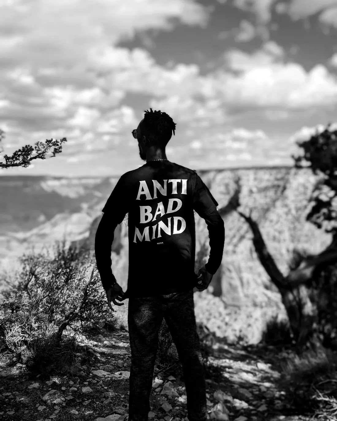 David from behind, looking out over a canyon